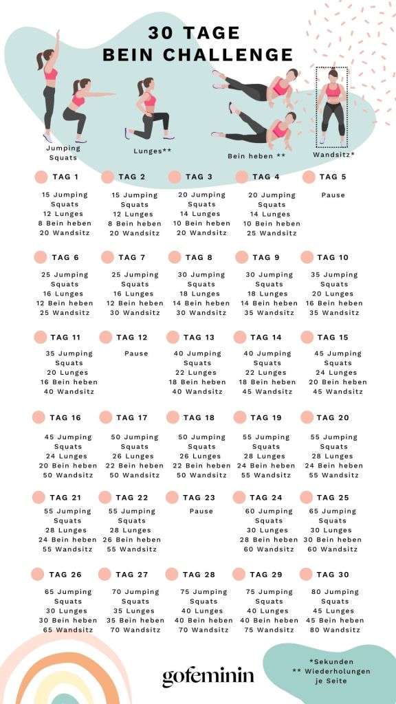 Kostenloser Trainingsplan f&uuml;r die 30 Tage Bein-Challenge als Download
