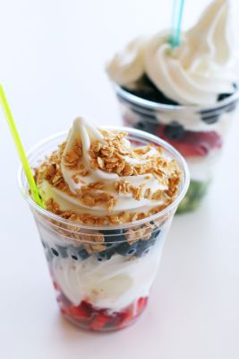 Frozen Joghurt mit Beeren und gerösteten Haferflocken Frozen Joghurt mit Beeren und gerösteten Haferflocken