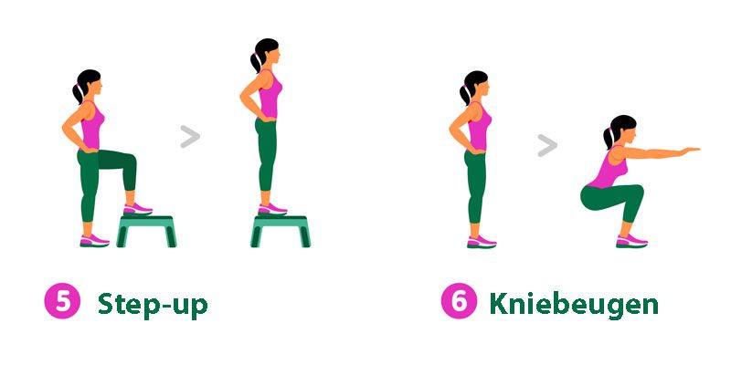 7-Minuten-Workout: Step-up & Kniebeugen