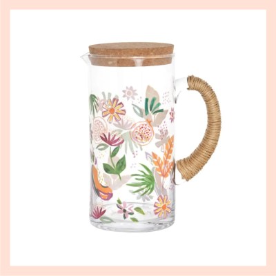 Maison du Monde Karaffe "Valencia" Glas-Karaffe mit Rattan-Griff und Blumenmuster