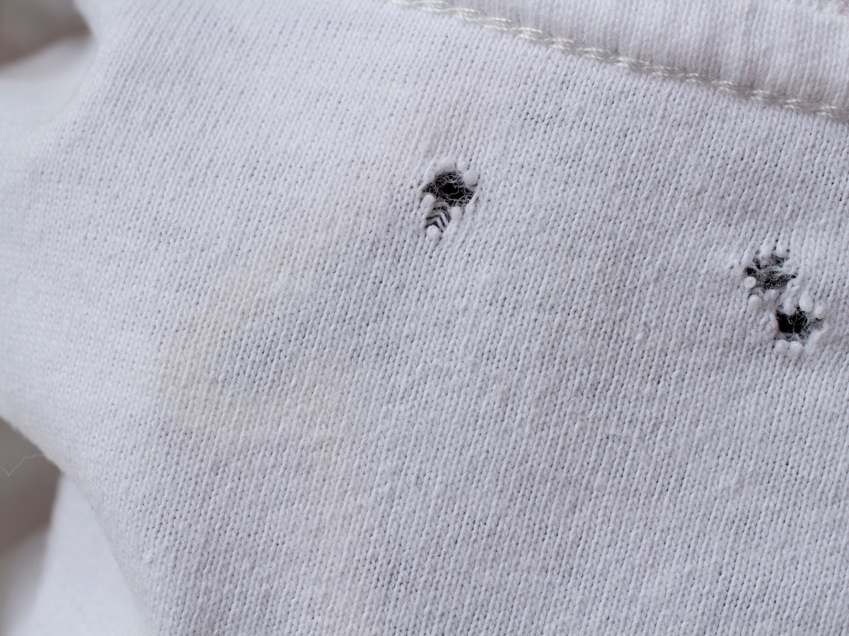 Kleine L&ouml;cher in wei&szlig;em T-Shirt