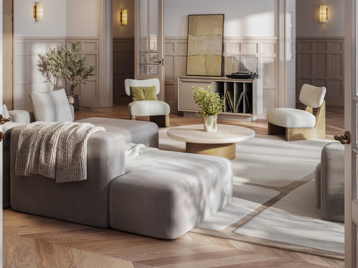 Teuer aussehendes Wohnzimmer mit hellen modernen M&ouml;beln