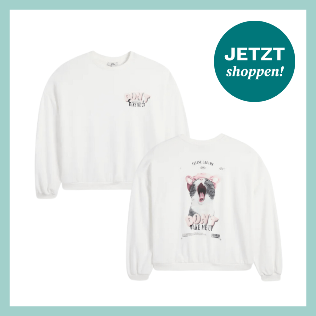 Wei&szlig;es Sweatshirt mit Katzen-Motiv