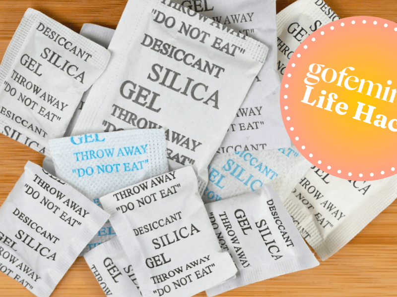Silica Beutel daneben gofeminin Logo